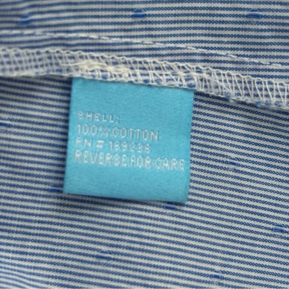 J. McLaughlin Megyn Swiss Dot Stripe Shirt Medium Blue - Picture 7 of 9